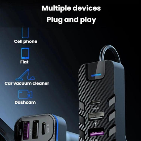 YQ2 6-Port Multi-Function Car Phone Charger 66W Fast Charging Car Charger With Cable, YQ2