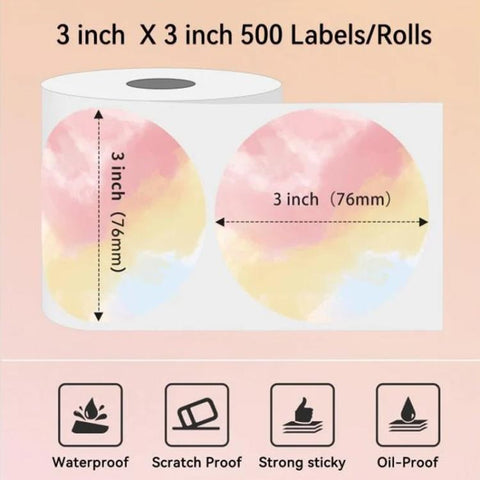 Phomemo 3-Inch 500pcs Thermal Labels For PM241-BT/PM246S/D520-BT Printer, White Bottom Blue Text, Pink Bottom Black Text, Mixed Dyes
