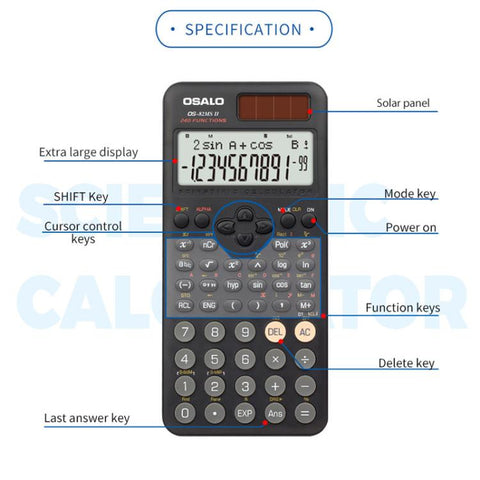 OSALO  OS-82ES PLUS II 240-Function Scientific Calculator Solar Powered with 10+2 Digit Display, OS-82ES PLUS II