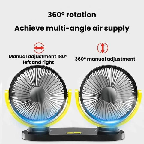 Rundong R-8037 USB Portable High Wind Car Dual-Head Fan Quiet Desk Fan For Office & Desktop