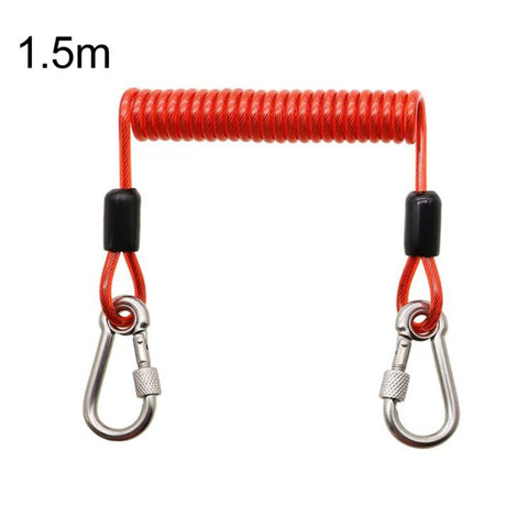 Heavy Duty Fishing Safety Rope 49-Strand Steel Cable With Locking Carabiner, 1.5m, 2m, 3m