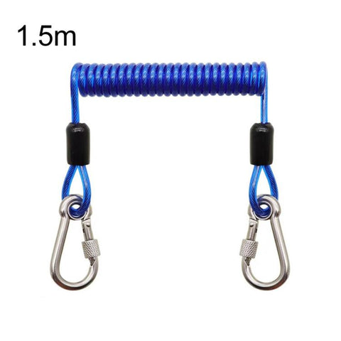 Heavy Duty Fishing Safety Rope 49-Strand Steel Cable With Locking Carabiner, 1.5m, 2m, 3m