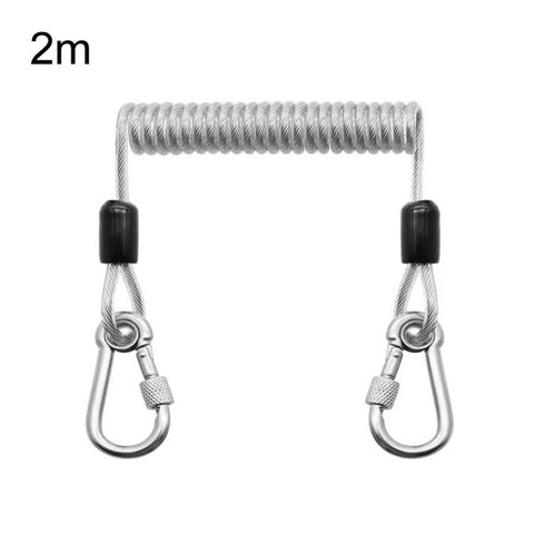 Heavy Duty Fishing Safety Rope 49-Strand Steel Cable With Locking Carabiner, 1.5m, 2m, 3m