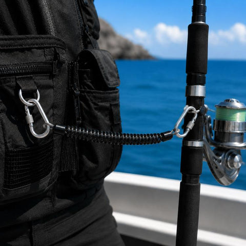 Heavy Duty Fishing Safety Rope 49-Strand Steel Cable With Locking Carabiner, 1.5m, 2m, 3m