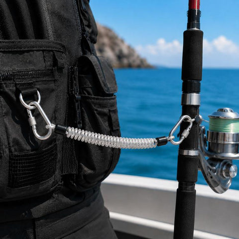 Heavy Duty Fishing Safety Rope 49-Strand Steel Cable With Locking Carabiner, 1.5m, 2m, 3m