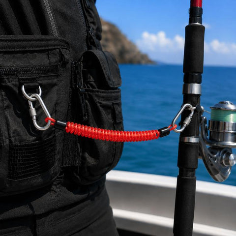 Heavy Duty Fishing Safety Rope 49-Strand Steel Cable With Locking Carabiner, 1.5m, 2m, 3m