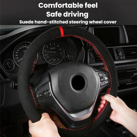 Suede Hand-Stitched Steering Wheel Cover With Center Alignment Marker Universal Car Steering Wheel Protector
