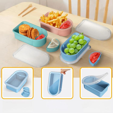 Silicone Snack Container With Removable Sauce Compartments Food Storage For Travel, Picnic & Meal Prep