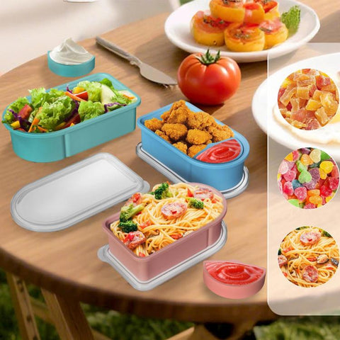 Silicone Snack Container With Removable Sauce Compartments Food Storage For Travel, Picnic & Meal Prep