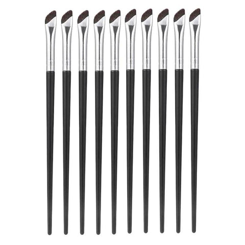 10pcs Angled Ultra-Fine Eyeliner Brush Aegyo-Sal Detail Makeup Brush, Sickle Black, Sickle Brown, Blade