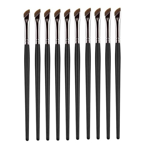 10pcs Angled Ultra-Fine Eyeliner Brush Aegyo-Sal Detail Makeup Brush, Sickle Black, Sickle Brown, Blade