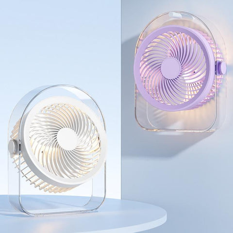 Dormitory Outdoor Desktop Night Light Silent Fan With Night Light, White Direct Plug, Purple Direct Plug, White Rechargeable, Purple Rechargeable