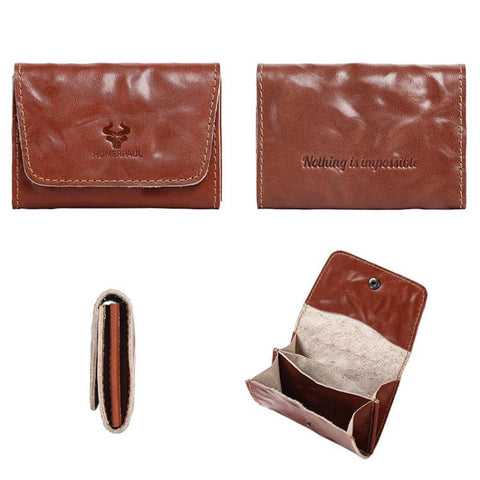 HUMERPAUL HU115 Hand-embossed Vegetable Tanned Leather Credit Card Wallet Coin Pouch