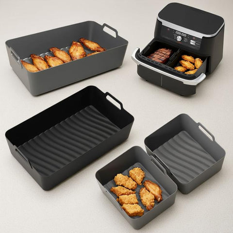 Silicone Air Fryer Liners for Ninja Foodi Dual AF500 / DZ071 Reusable Rectangular Baking Tray with Handles, Integrated Model, 2-in-1 Model