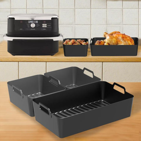 Silicone Air Fryer Liners for Ninja Foodi Dual AF500 / DZ071 Reusable Rectangular Baking Tray with Handles, Integrated Model, 2-in-1 Model
