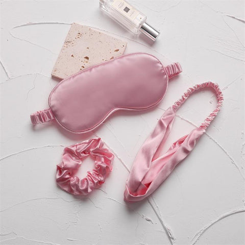 Imitation Silk Satin Sleep Mask Set 3-Piece Night Sleep Set with Eye Mask, Elastic Headband, and Hair Scrunchie