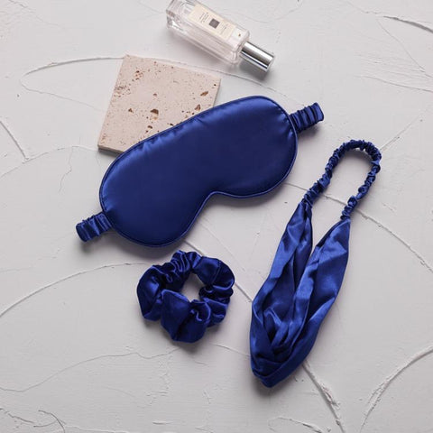 Imitation Silk Satin Sleep Mask Set 3-Piece Night Sleep Set with Eye Mask, Elastic Headband, and Hair Scrunchie
