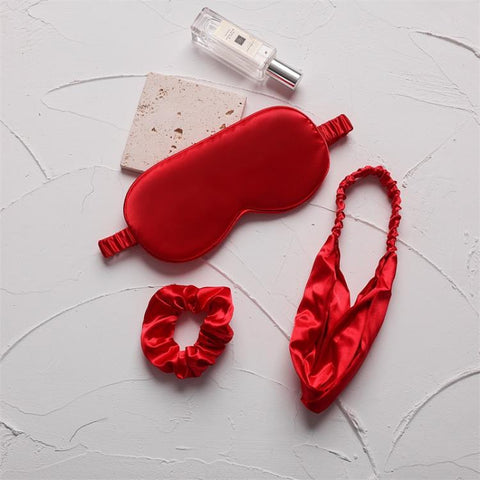 Imitation Silk Satin Sleep Mask Set 3-Piece Night Sleep Set with Eye Mask, Elastic Headband, and Hair Scrunchie