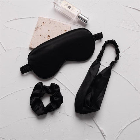 Imitation Silk Satin Sleep Mask Set 3-Piece Night Sleep Set with Eye Mask, Elastic Headband, and Hair Scrunchie