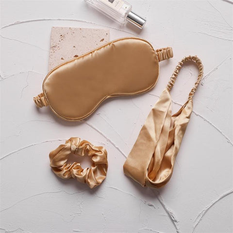 Imitation Silk Satin Sleep Mask Set 3-Piece Night Sleep Set with Eye Mask, Elastic Headband, and Hair Scrunchie