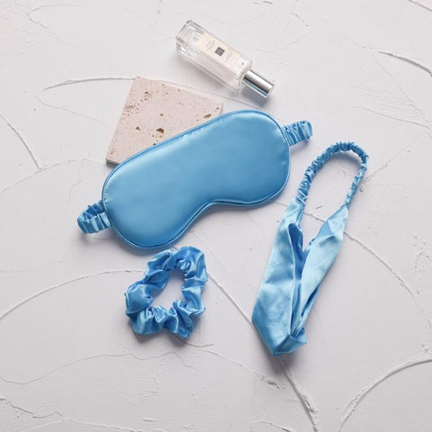 Imitation Silk Satin Sleep Mask Set 3-Piece Night Sleep Set with Eye Mask, Elastic Headband, and Hair Scrunchie