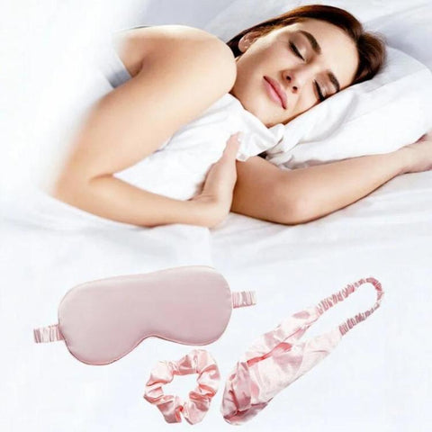 Imitation Silk Satin Sleep Mask Set 3-Piece Night Sleep Set with Eye Mask, Elastic Headband, and Hair Scrunchie
