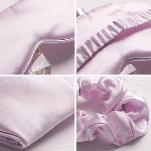 Imitation Silk Satin Sleep Mask Set 3-Piece Night Sleep Set with Eye Mask, Elastic Headband, and Hair Scrunchie