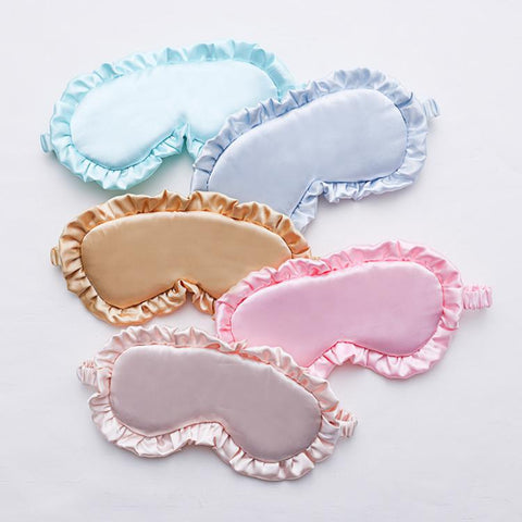 Faux Silk Satin Sleep Mask with Ruffle Edge Soft Breathable Eye Mask Light Blocking Blindfold with Elastic Strap