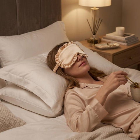 Faux Silk Satin Sleep Mask with Ruffle Edge Soft Breathable Eye Mask Light Blocking Blindfold with Elastic Strap