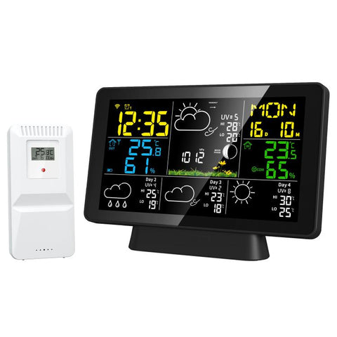 Tuya Compatible WiFi Weather Station Wireless Indoor Outdoor Thermometer with 4-Day Forecast Atomic Clock, EU Plug, US Plug, UK Plug