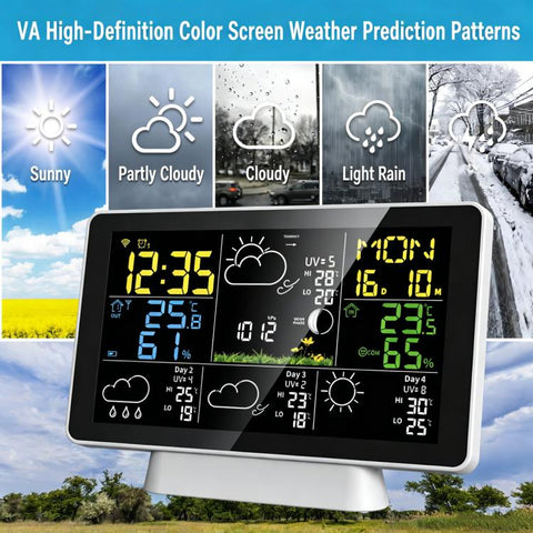 Tuya Compatible WiFi Weather Station Wireless Indoor Outdoor Thermometer with 4-Day Forecast Atomic Clock, EU Plug, US Plug, UK Plug
