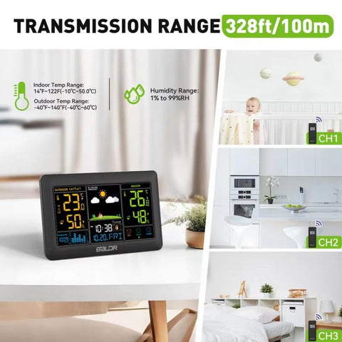 BALDR Wireless Weather Station Color Display Weather Forecaster, Barometric Pressure, Moon Phase, 12/24H, EU Plug, US Plug