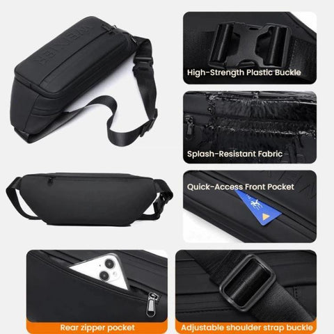 WEIXIER Y9581 Mens Sling Bag Waterproof Fanny Pack Crossbody Shoulder Chest Bag