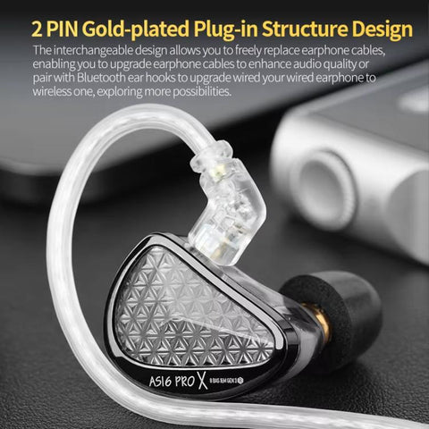 KZ AS16 PRO X 16BA In-Ear Hi-Fi Monitoring 1.2m Wired Earphone, Standard, With Mic