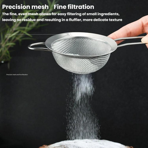 304 Stainless Steel Milk Juice Mesh Strainer Ultra-Fine Kitchen Flour Sifter, Round Base