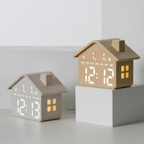 House-Shaped Digital Alarm Clock with Night Light Dual Alarms & Timer Function, 3-Level Brightness, GH8063 Yellow, GH8063 Gray