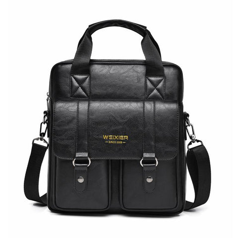 WEIXIER Mens Messenger Bag Vintage PU Leather Briefcase for Business & Travel Crossbody Handbag with Multi-Pockets