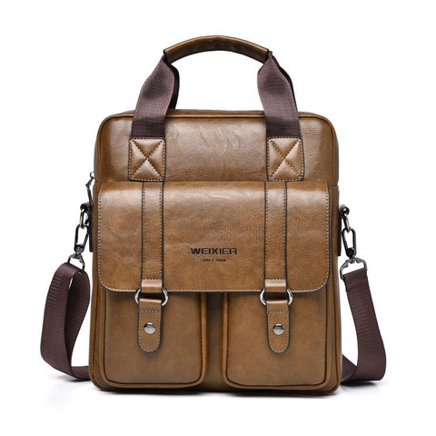 WEIXIER Mens Messenger Bag Vintage PU Leather Briefcase for Business & Travel Crossbody Handbag with Multi-Pockets