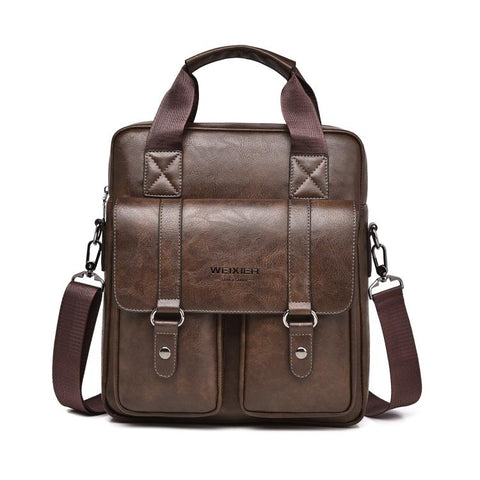 WEIXIER Mens Messenger Bag Vintage PU Leather Briefcase for Business & Travel Crossbody Handbag with Multi-Pockets