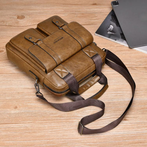 WEIXIER Mens Messenger Bag Vintage PU Leather Briefcase for Business & Travel Crossbody Handbag with Multi-Pockets