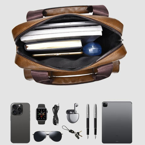 WEIXIER Mens Messenger Bag Vintage PU Leather Briefcase for Business & Travel Crossbody Handbag with Multi-Pockets
