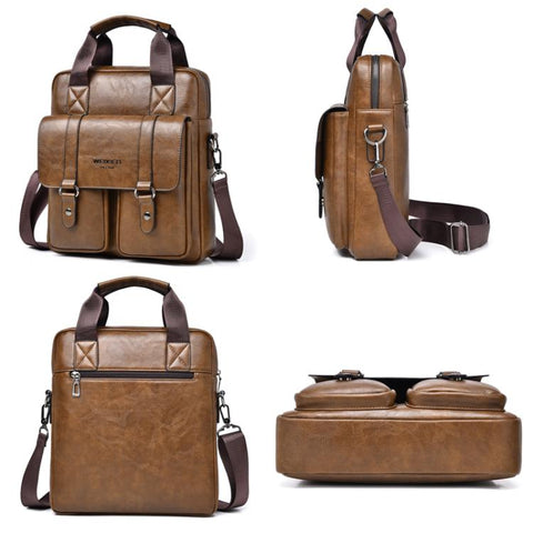 WEIXIER Mens Messenger Bag Vintage PU Leather Briefcase for Business & Travel Crossbody Handbag with Multi-Pockets