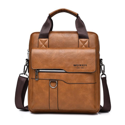WEIXIER T666 Mens Vertical Messenger Bag PU Leather Crossbody Shoulder Bag Business Briefcase for Work Travel
