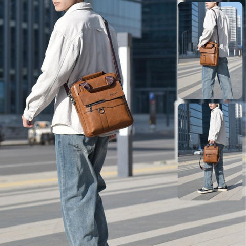 WEIXIER T666 Mens Vertical Messenger Bag PU Leather Crossbody Shoulder Bag Business Briefcase for Work Travel