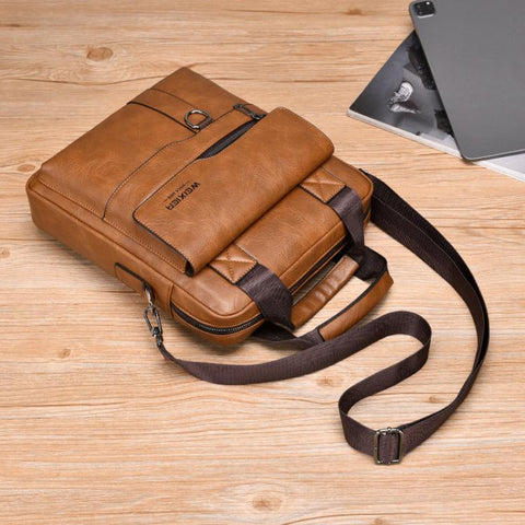 WEIXIER T666 Mens Vertical Messenger Bag PU Leather Crossbody Shoulder Bag Business Briefcase for Work Travel