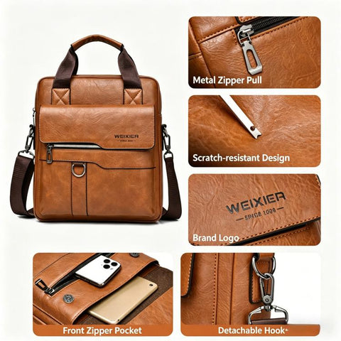 WEIXIER T666 Mens Vertical Messenger Bag PU Leather Crossbody Shoulder Bag Business Briefcase for Work Travel