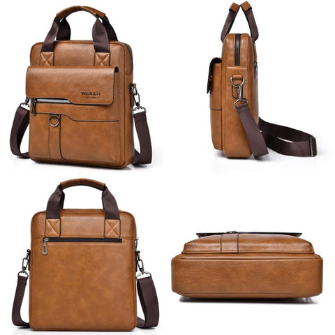 WEIXIER T666 Mens Vertical Messenger Bag PU Leather Crossbody Shoulder Bag Business Briefcase for Work Travel
