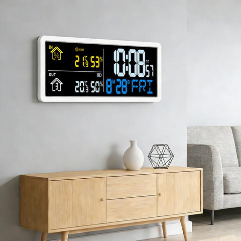Digital Wall Clock with Wireless Outdoor Sensor Indoor Outdoor Temperature and Humidity Monitor