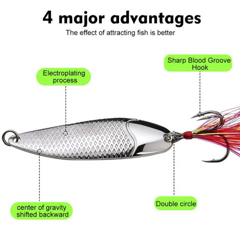 PROBEROS 5Pcs Fishing Spoons Lures Kit Metal Hard Bait Set with Sharp Blood Groove Hook & Colorful Feathers