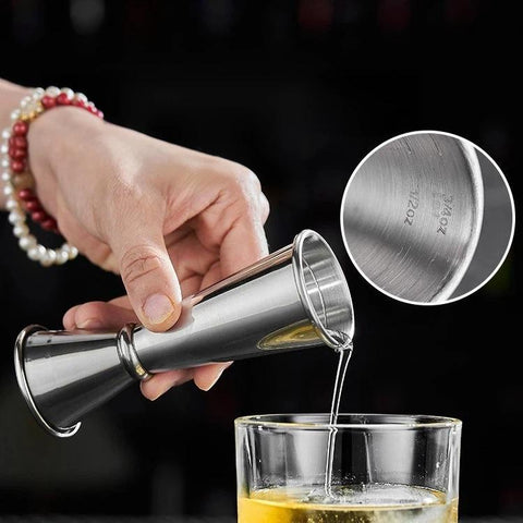 304 Stainless Steel Dual-Ended Ounce Measuring Cup Bar Mixing Measuring Cup, LsCook 30/60ml Curved Edge